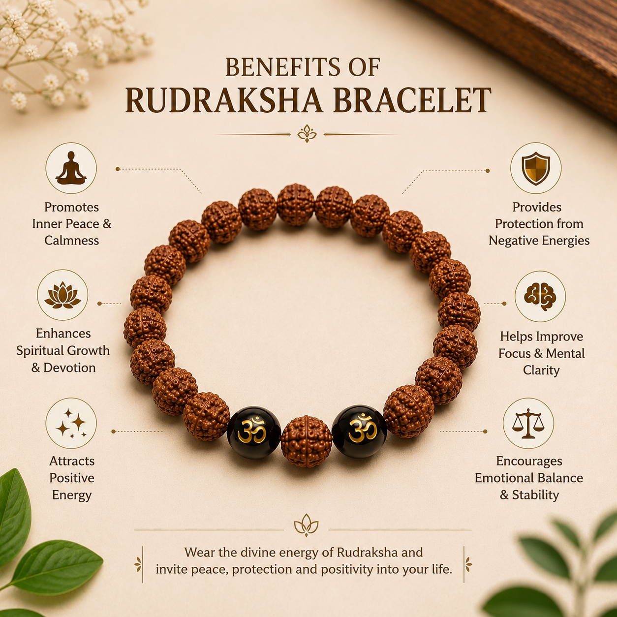 Rudraksha With Om Charm Bracelet