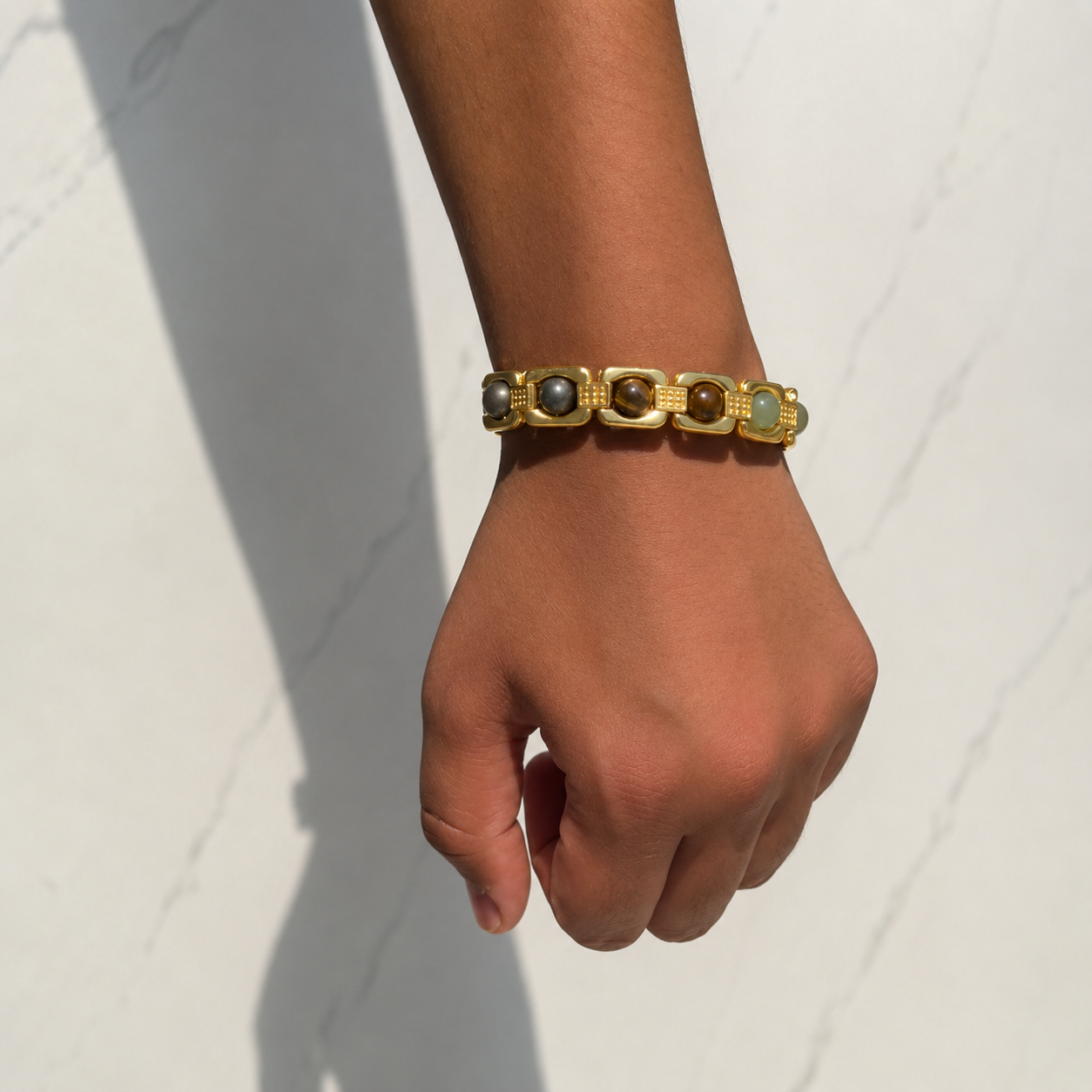 Metal Dhan Yog Men Bracelet (Gold Plated) + Free Gangajal And Digital Naam Jap Counter