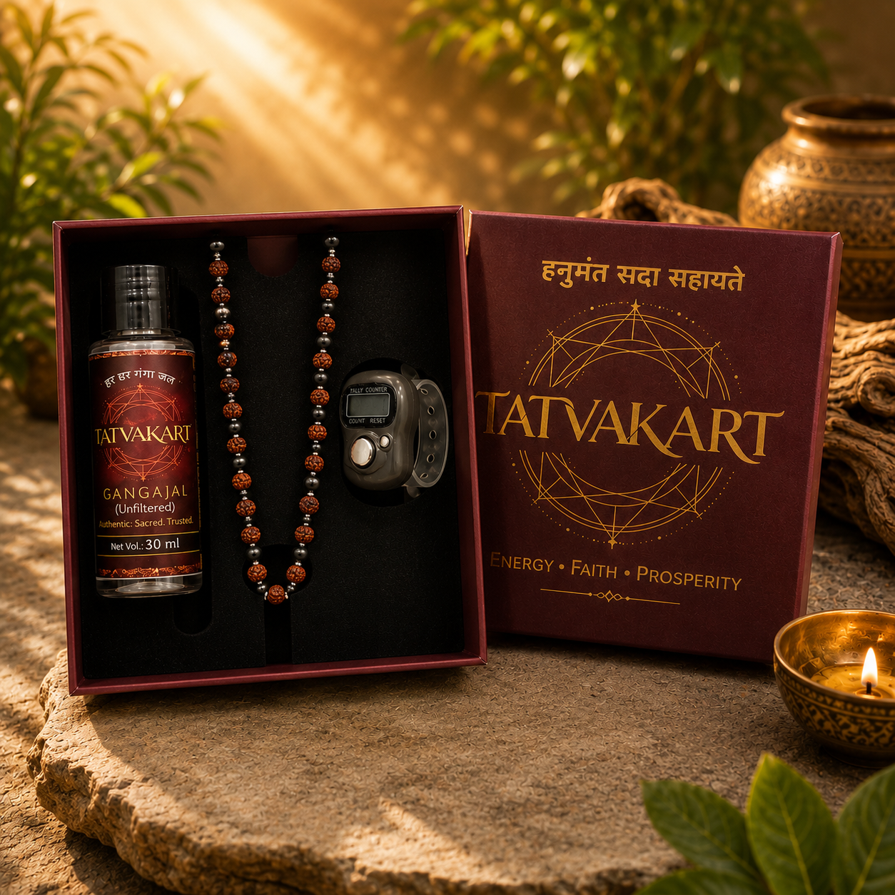 Silver Plated Karungali Rudraksha Mala| Natural Ebony Wood | Tatvakart