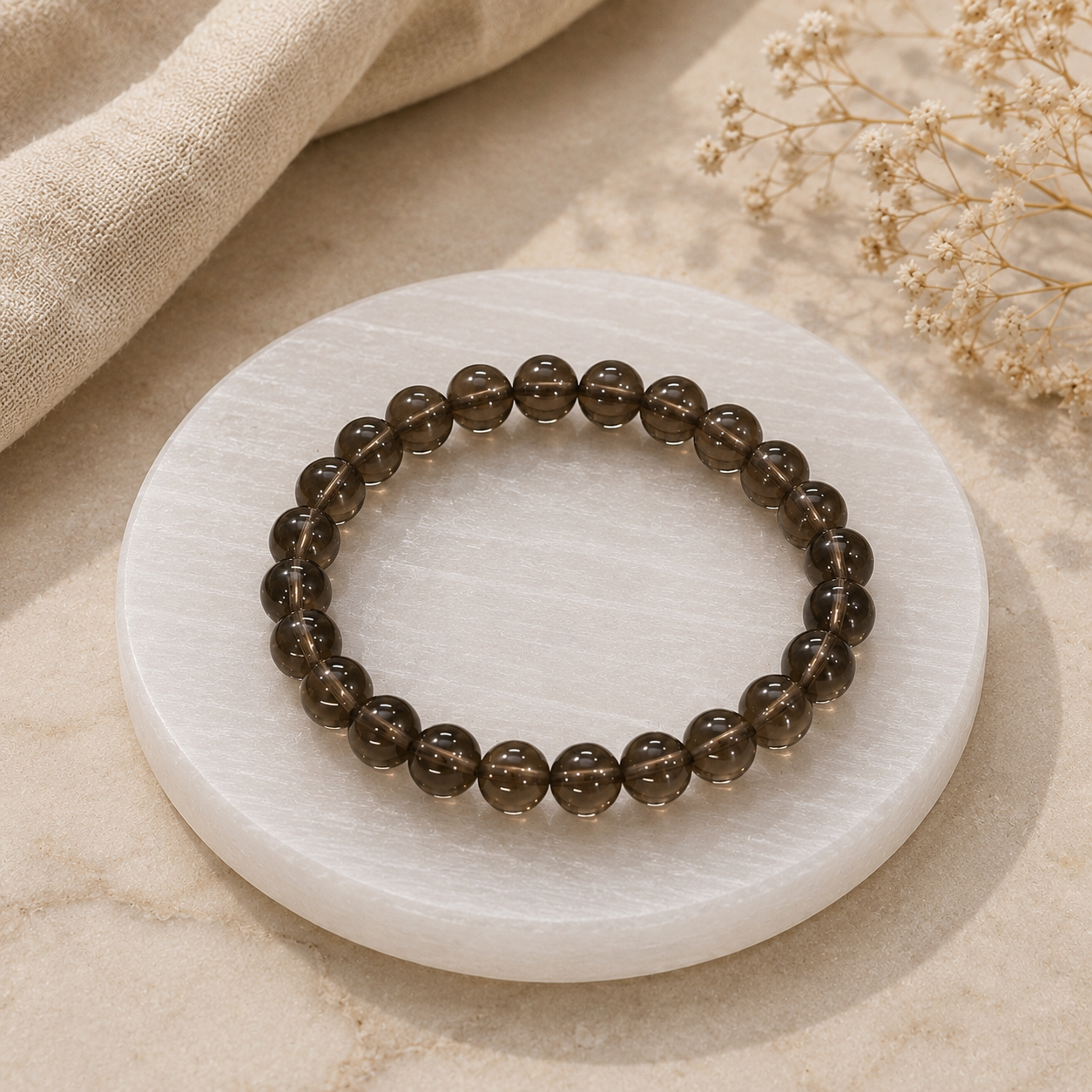 Smoky Quartz Bracelet with Natural Selenite Plate