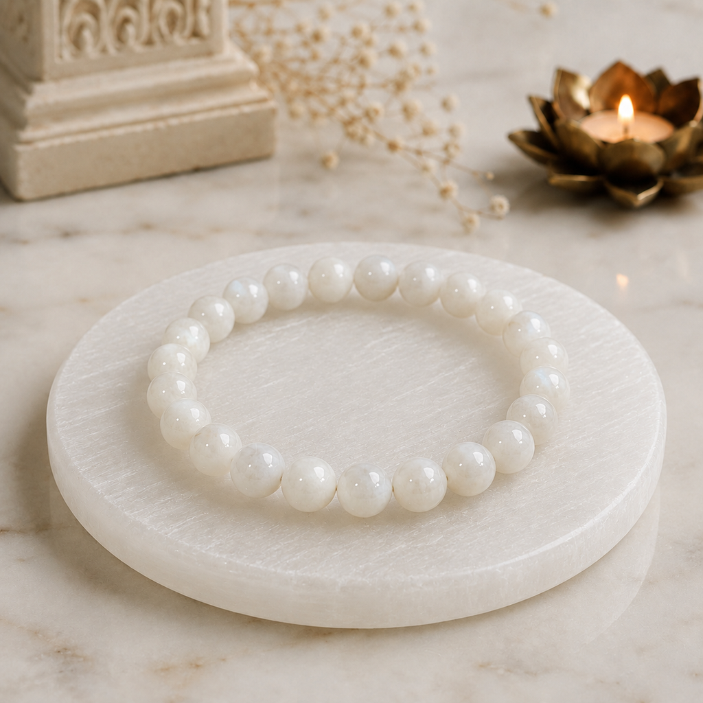 Moonstone Bracelet with Natural Selenite Plate