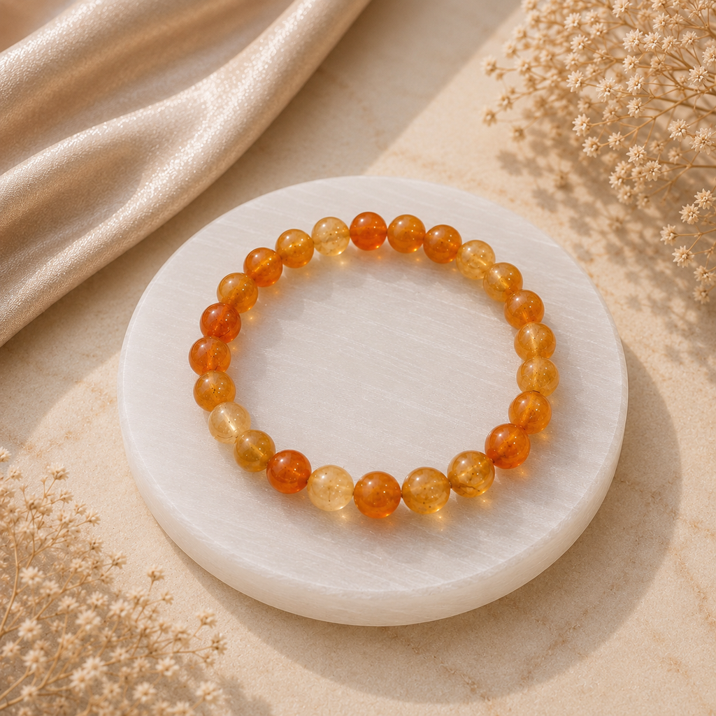 Red Carnelian Bracelet with Natural Selenite Plate