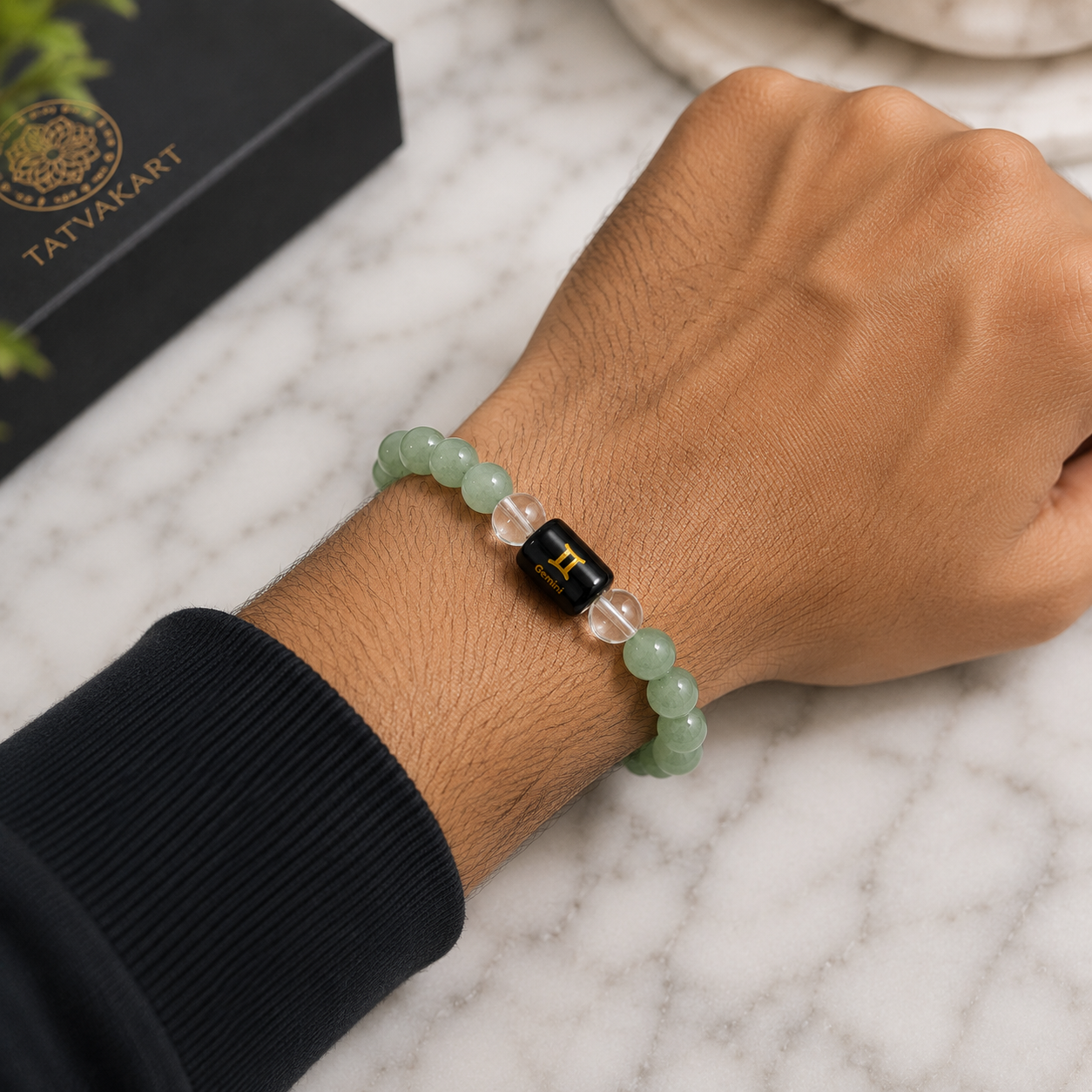 Gemini Zodiac Bracelet (मिथुन राशि) | Natural Green Aventurine & Clear Quartz Crystal Bracelet