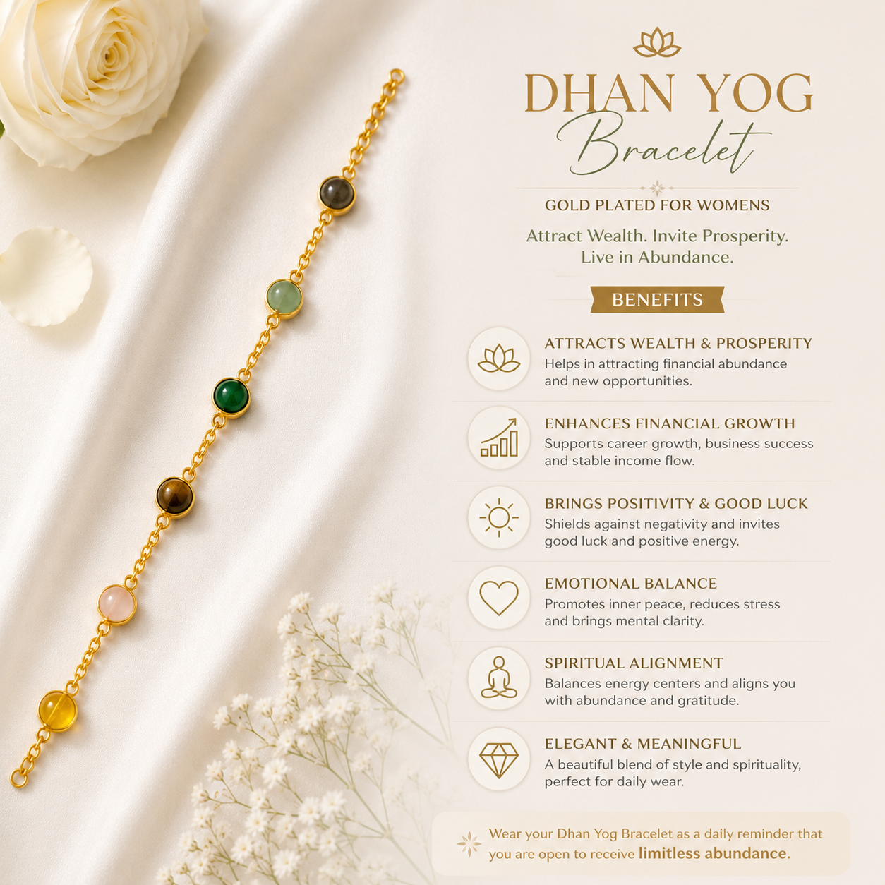 Metal Dhan Yog Women Bracelet (Gold Plated)+ Free Gangajal And Digital Naam Jap Counte