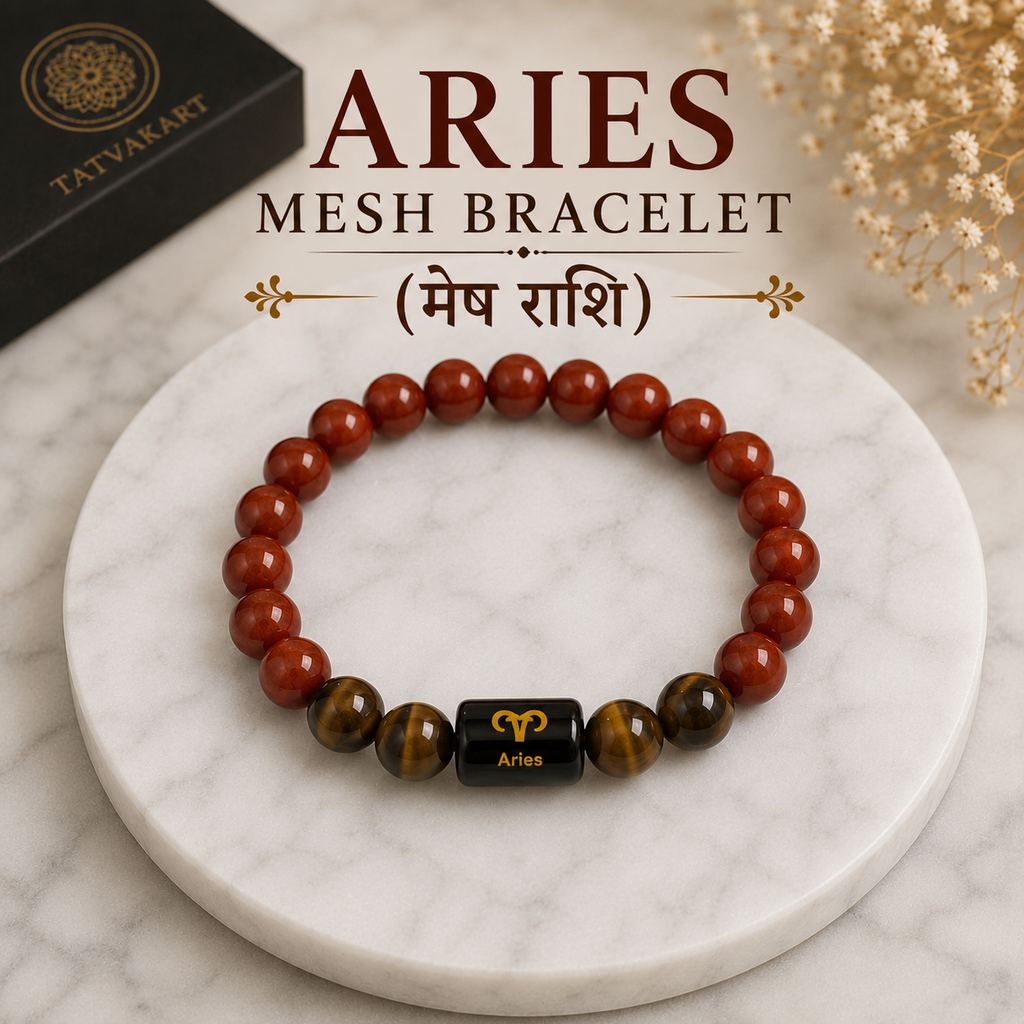 Aries Zodiac Bracelet (मेष राशि) | Natural Red Jasper & Tiger Eye Crystal Bracelet