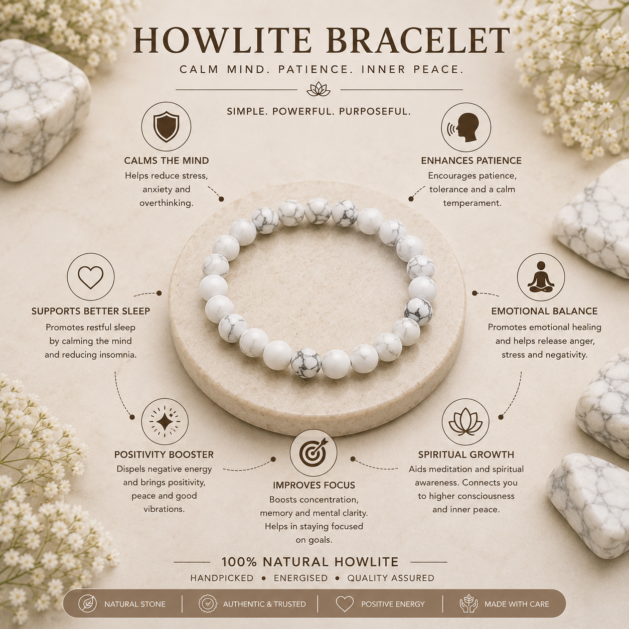 Howlite Bracelet  + Free Gangajal And Digital Naam Jap Counter
