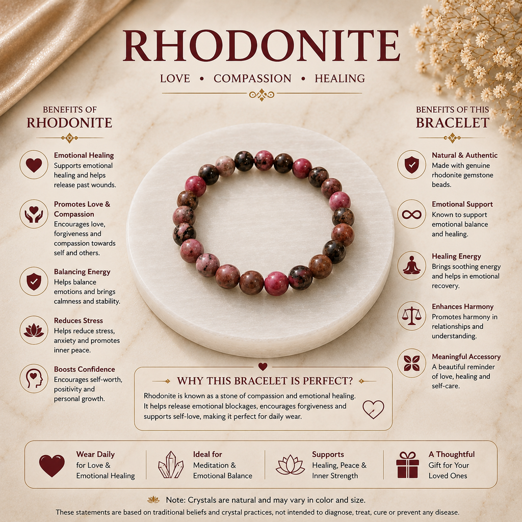Rhodonite Bracelet with Natural Selenite Plate