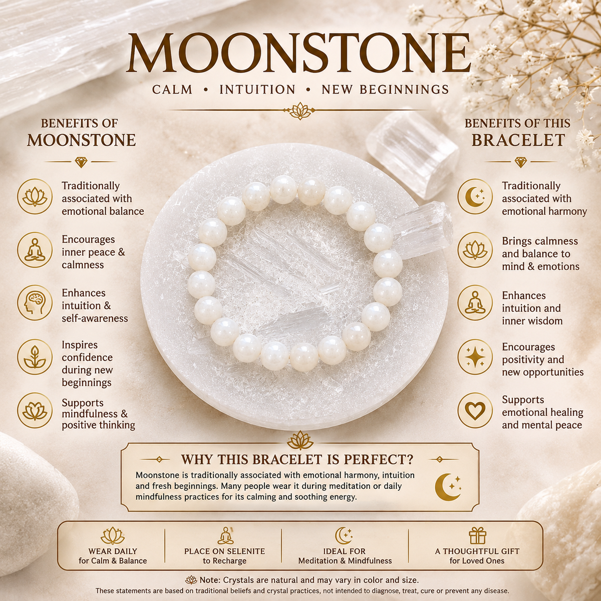 Moonstone Bracelet with Selenite Charging Plate | Tatvakart