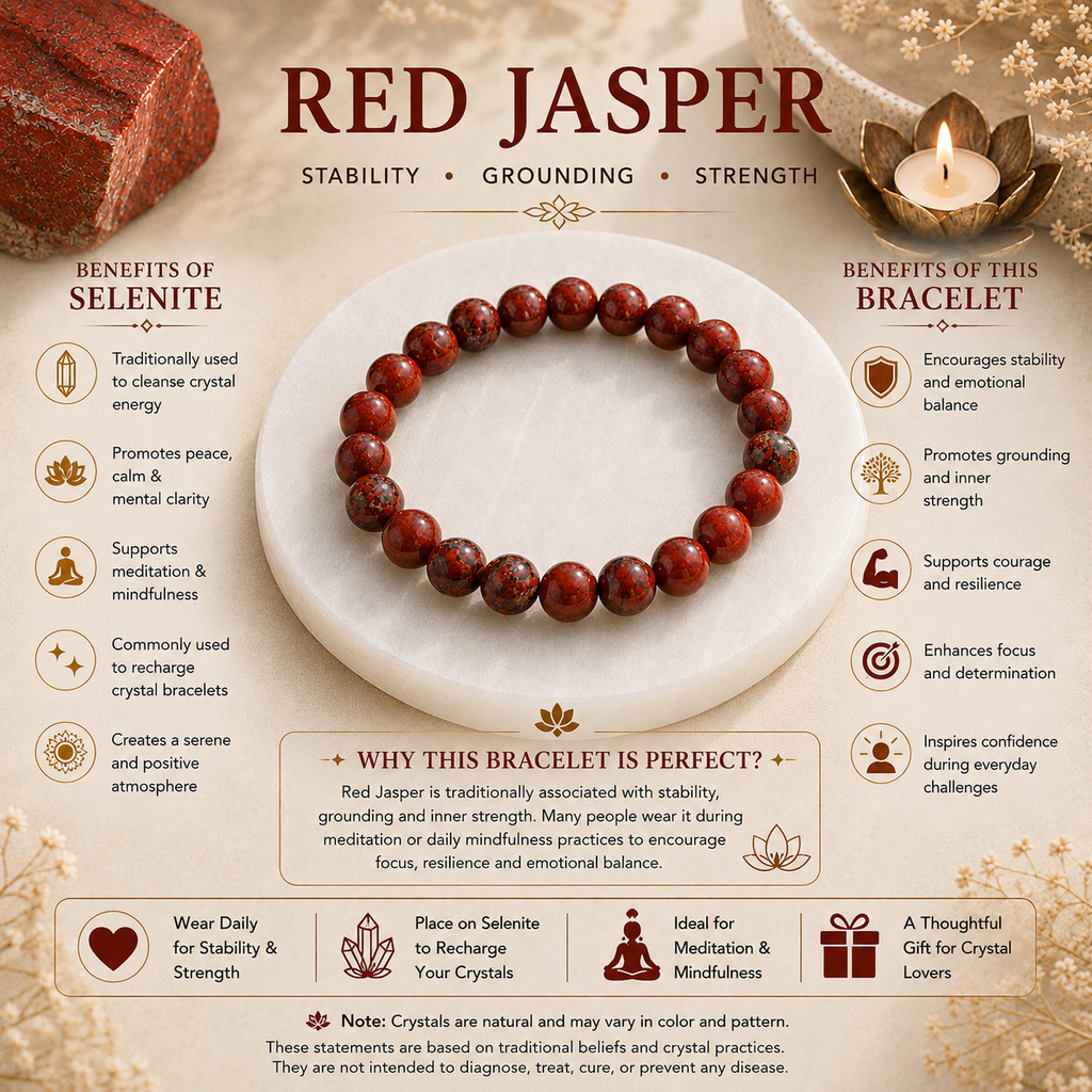 Red Jasper Bracelet with Natural Selenite Plate