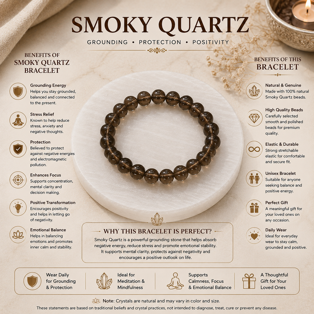 Smoky Quartz Bracelet with Natural Selenite Plate
