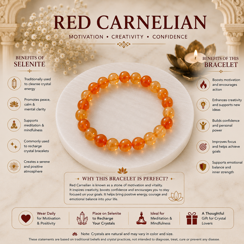 Red Carnelian Bracelet with Natural Selenite Plate