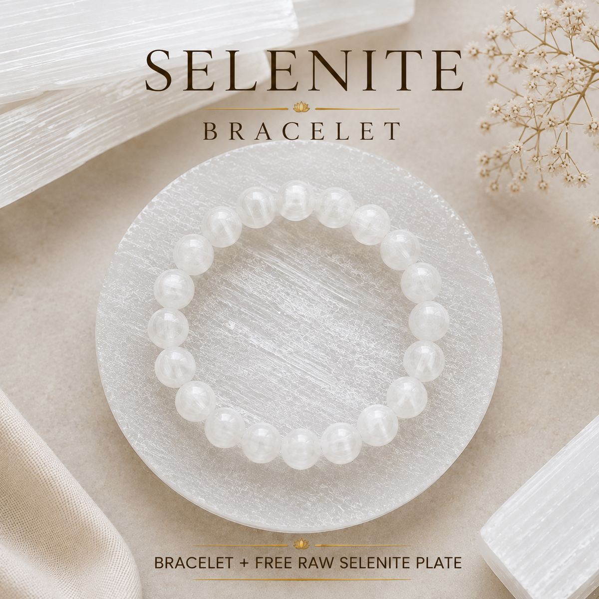 Selenite Bracelet with Selenite Charging Plate | Tatvakart