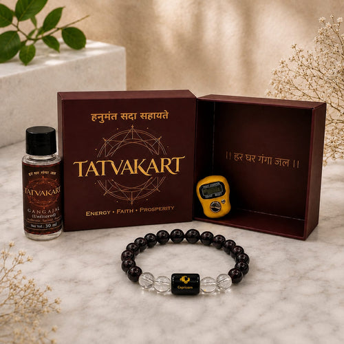 Capricorn Zodiac Bracelet (मकर राशि) | Natural Black Onyx & Clear Quartz Crystal Bracelet