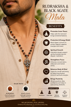 Silver Plated Karungali Rudraksha Mala with Trishul Om Pendant | Natural Ebony Wood | Tatvakart