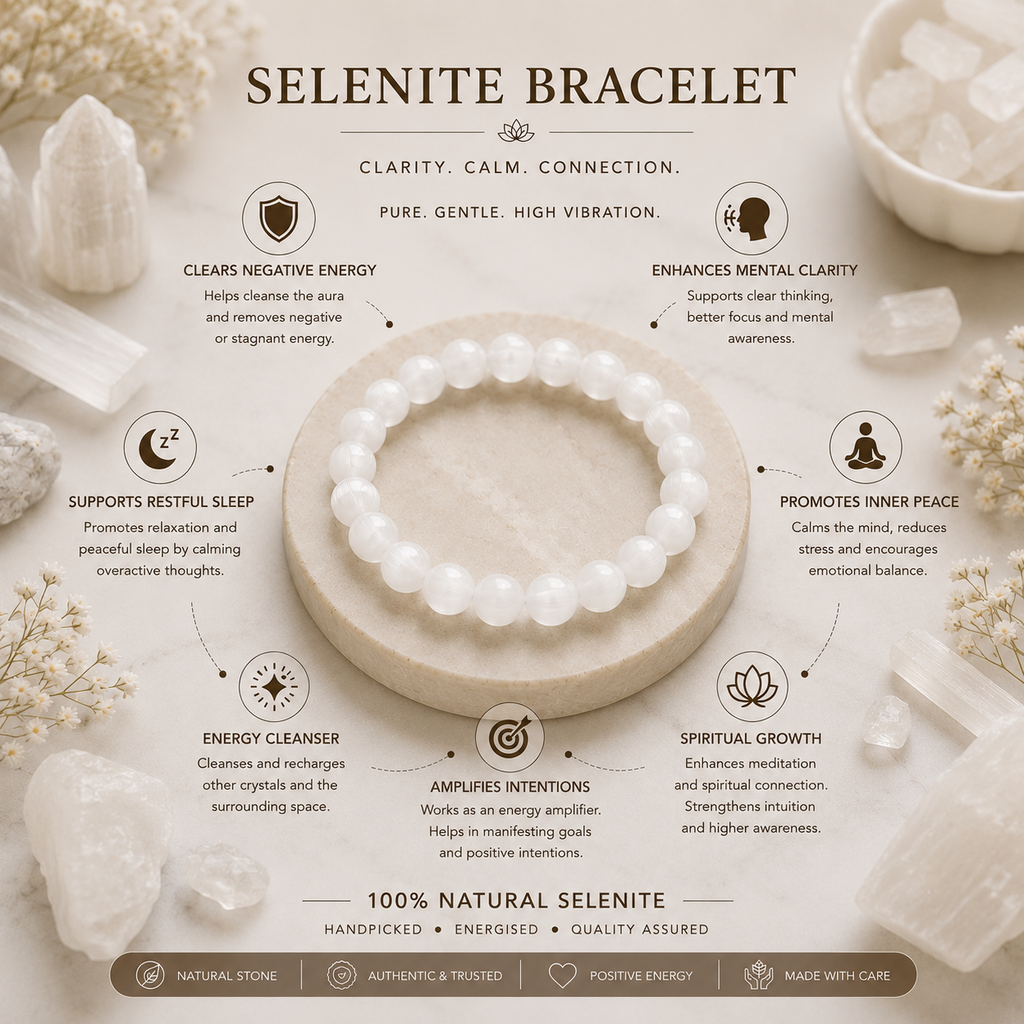 Selenite Bracelet + Free Gangajal And Digital Naam Jap Counter