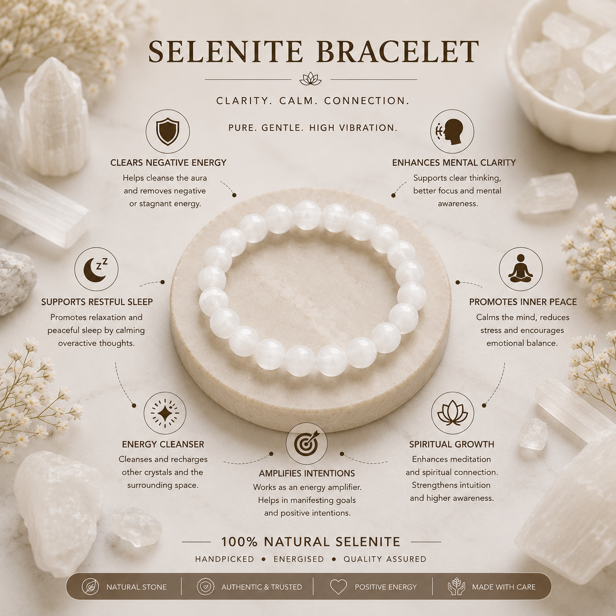 Selenite Bracelet + Free Gangajal And Digital Naam Jap Counter