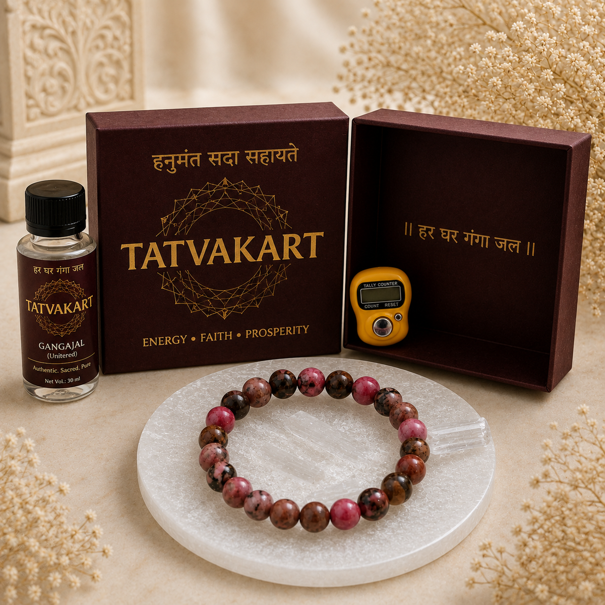Rhodonite Bracelet with Selenite Charging Plate | Tatvakart