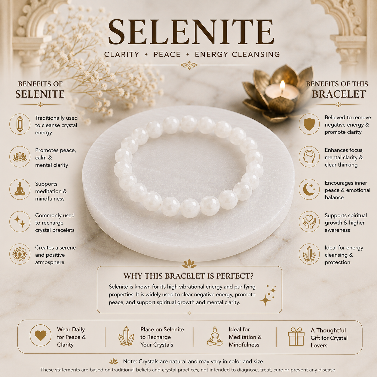 Selenite Bracelet with Natural Selenite Plate