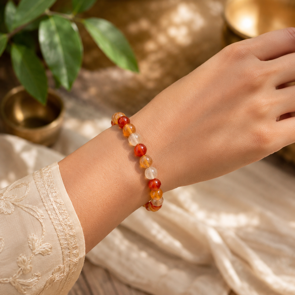 Red Carnelian Bracelet with Natural Selenite Plate