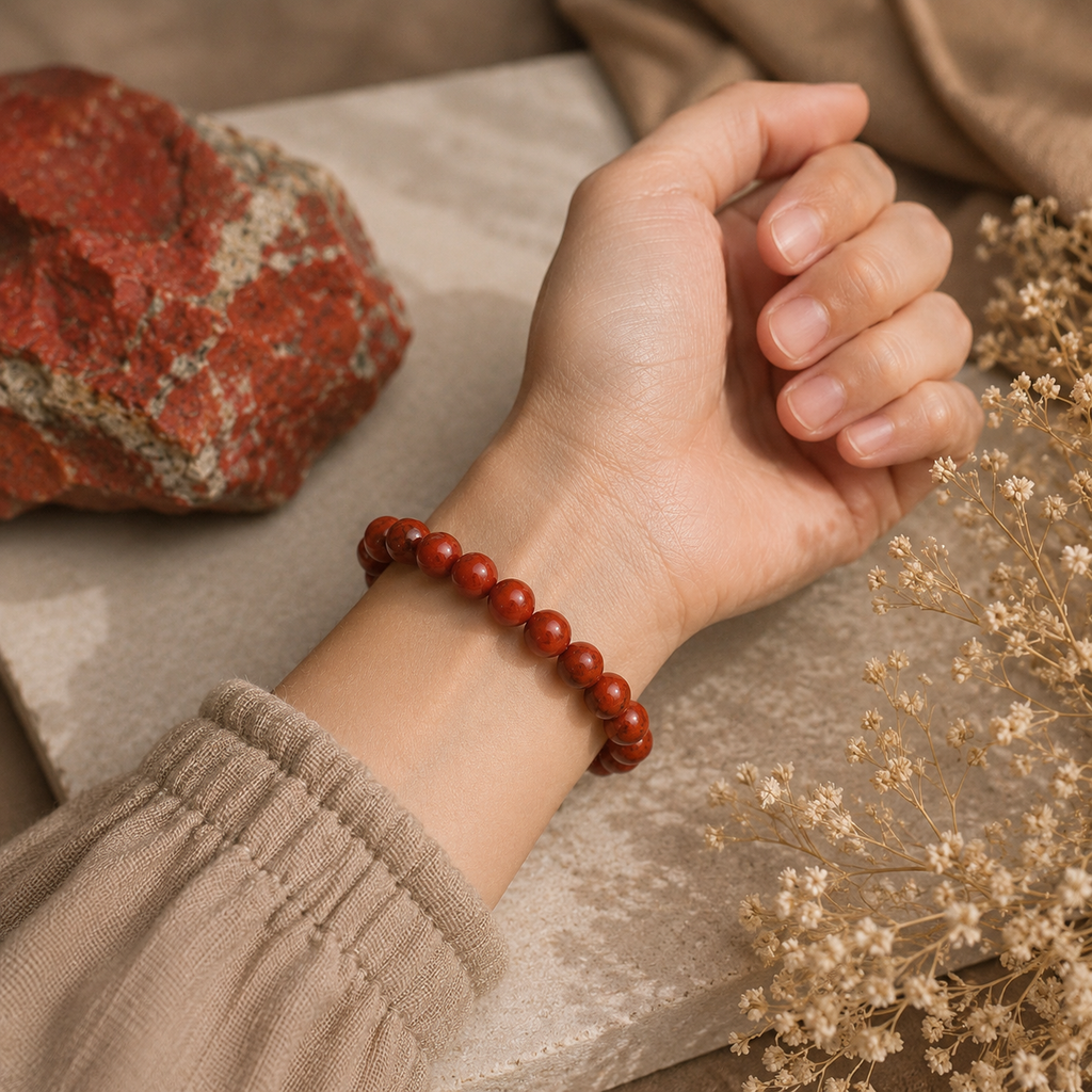 Red Jasper Bracelet with Natural Selenite Plate