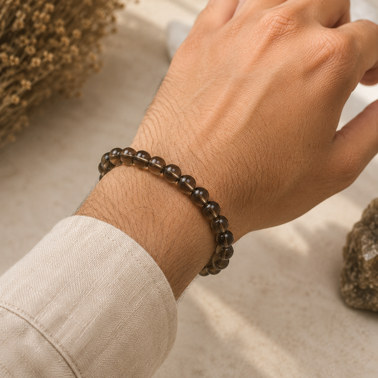 Smoky Quartz Bracelet with Natural Selenite Plate