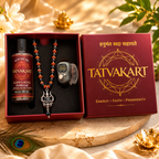 Silver Plated Karungali Rudraksha Mala with Trishul Om Pendant | Natural Ebony Wood | Tatvakart