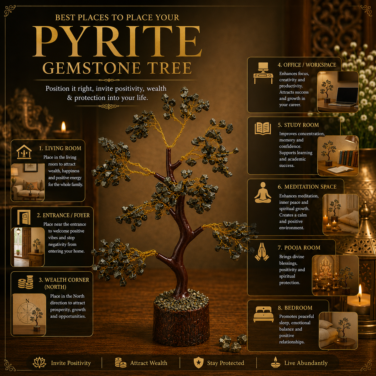 Natural Pyrite Crystal Tree for Prosperity, Protection & Positive Energy | Premium Gemstone Bonsai Décor