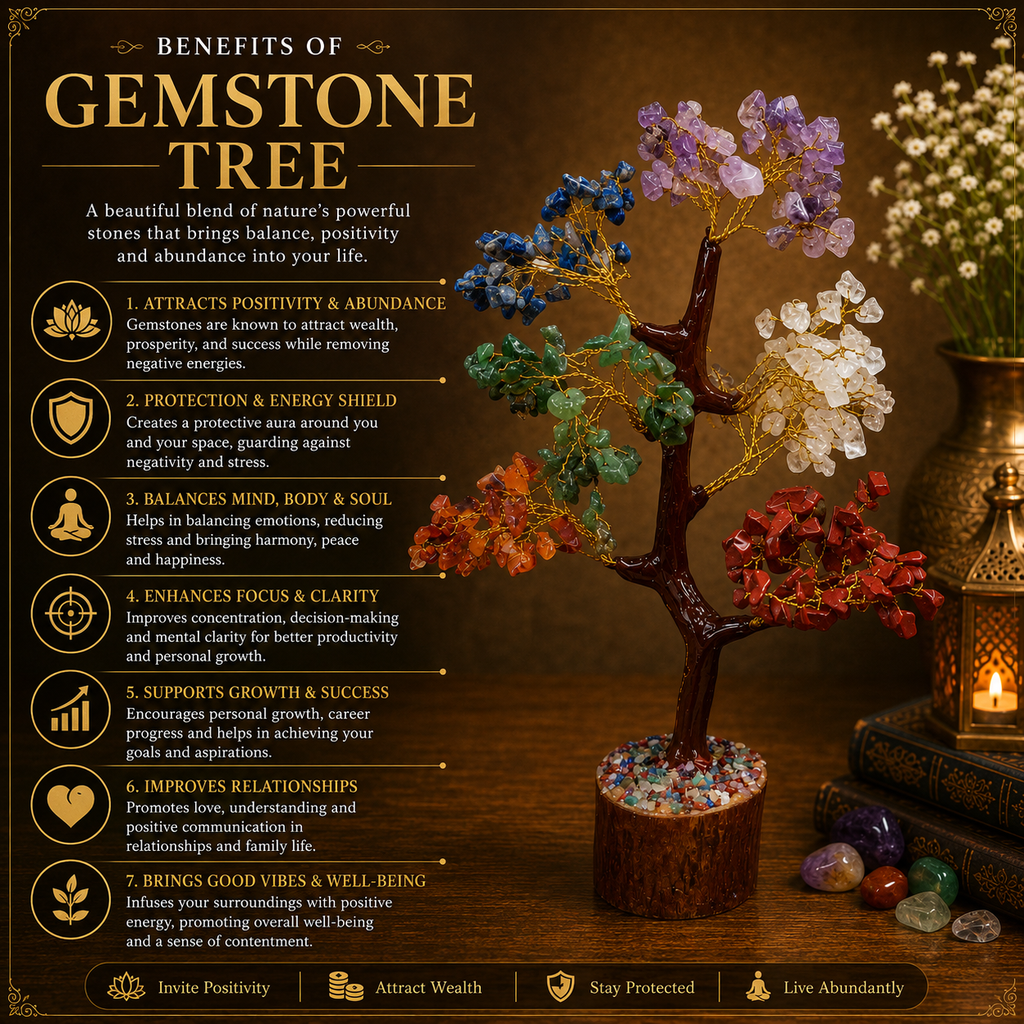 Natural 7 Chakra Crystal Tree for Balance, Harmony & Positive Energy | Premium Gemstone Bonsai