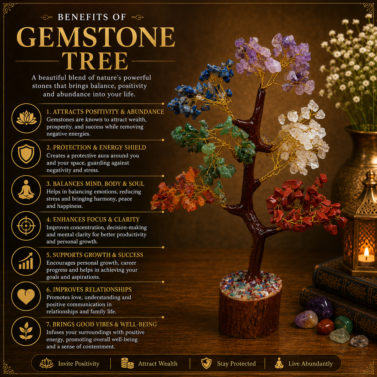 Natural 7 Chakra Crystal Tree for Balance, Harmony & Positive Energy | Premium Gemstone Bonsai