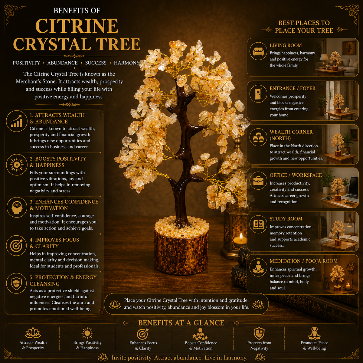 Natural Citrine Crystal Tree for Abundance, Positivity & Prosperity | Premium Gemstone Bonsai Décor
