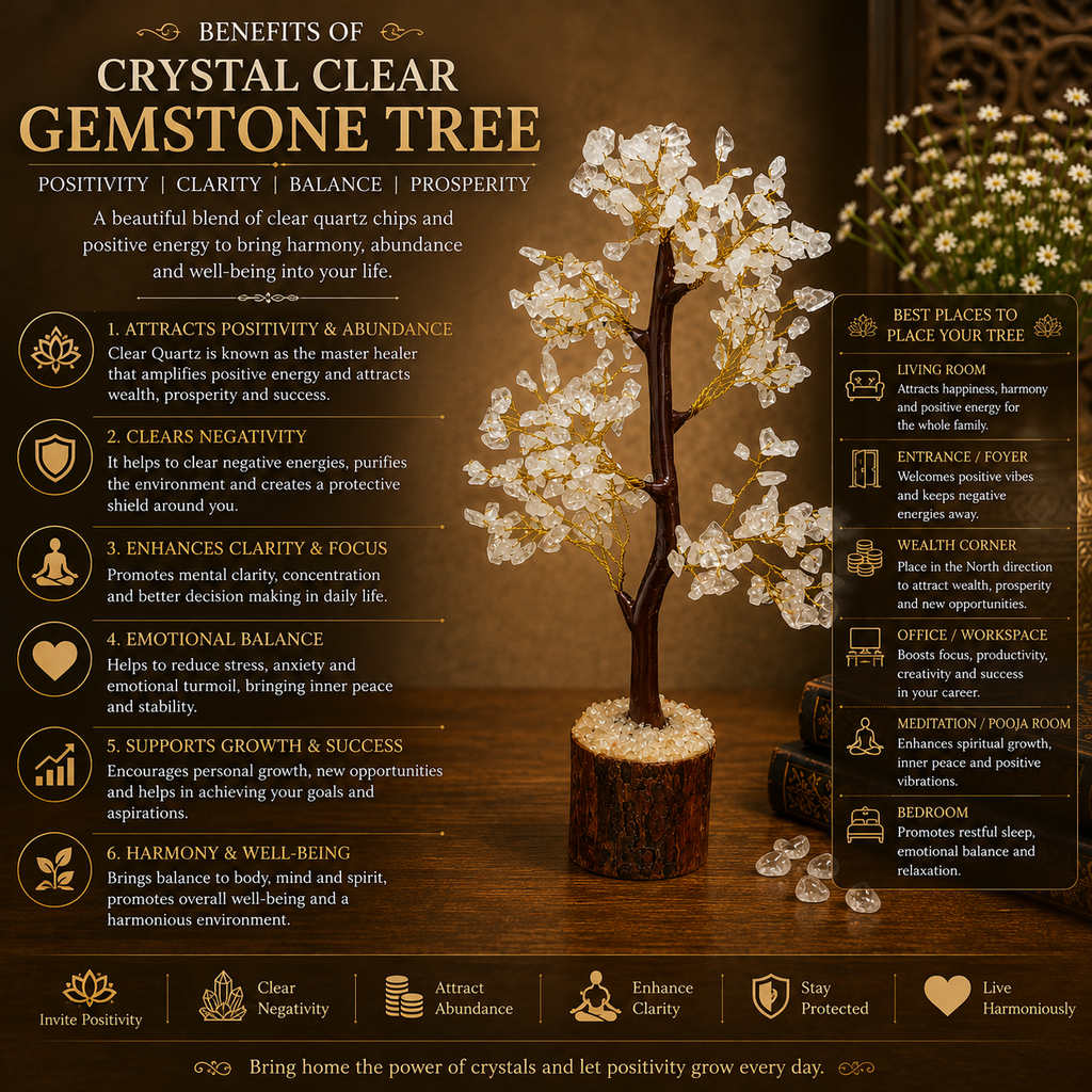 Natural Clear Quartz Crystal Tree for Clarity, Focus & Positive Energy | Premium Gemstone Bonsai Décor
