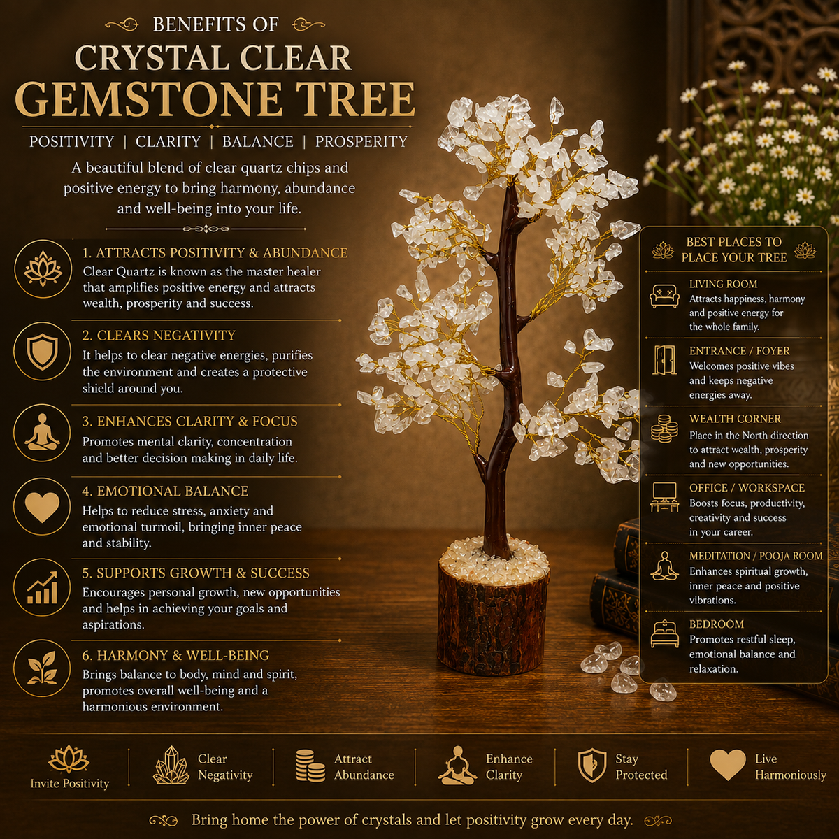 Natural Clear Quartz Crystal Tree for Clarity, Focus & Positive Energy | Premium Gemstone Bonsai Décor