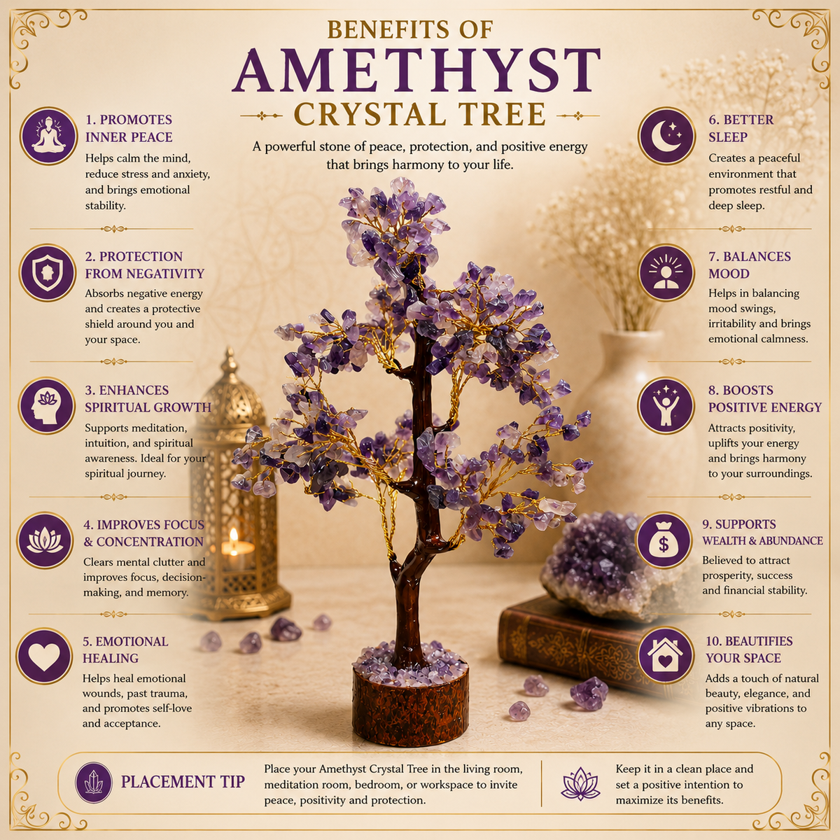 Natural Amethyst Crystal Tree for Calmness, Clarity & Positive Energy | Premium Gemstone Bonsai Décor