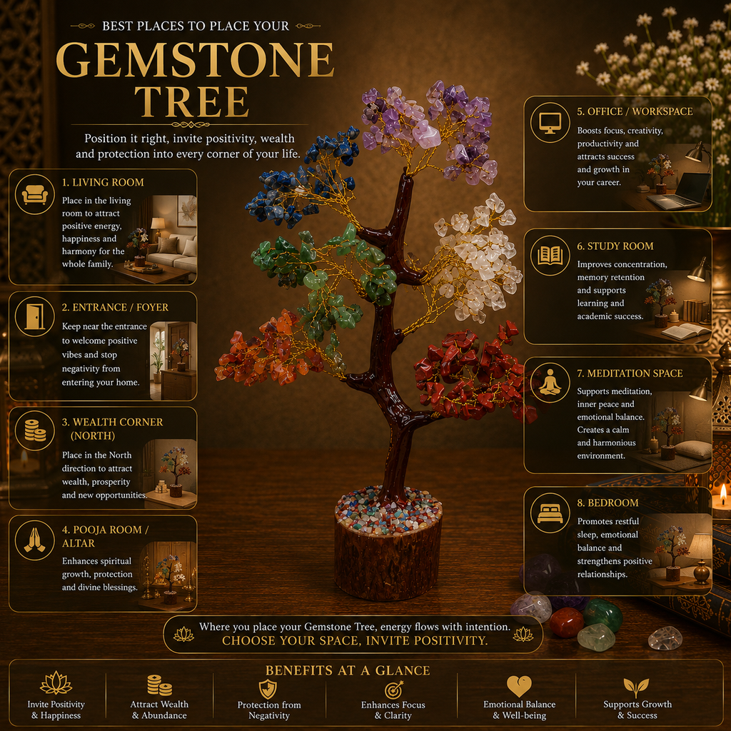 Natural 7 Chakra Crystal Tree for Balance, Harmony & Positive Energy | Premium Gemstone Bonsai