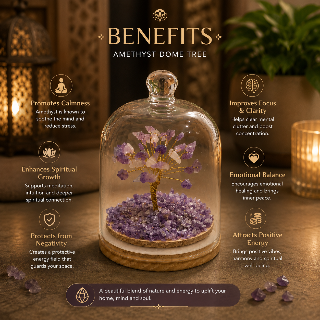 Amethyst Dome Tree – Premium Glass Dome Healing Bonsai for Home & Office Decor