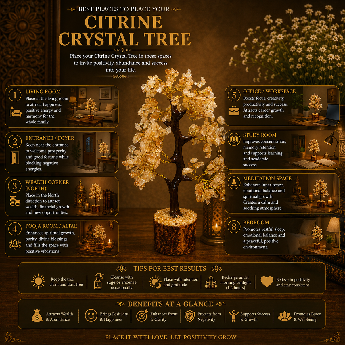 Natural Citrine Crystal Tree for Abundance, Positivity & Prosperity | Premium Gemstone Bonsai Décor