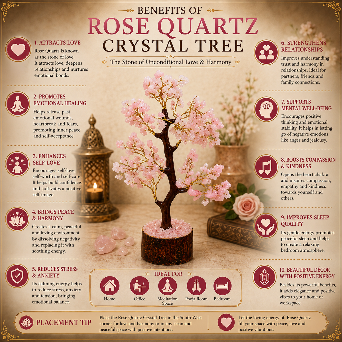 Natural Rose Quartz Crystal Tree for Love, Harmony & Positive Energy | Premium Gemstone Bonsai Décor