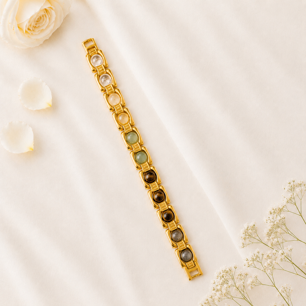 Metal Dhan Yog Men Bracelet (Gold Plated) + Free Gangajal And Digital Naam Jap Counter