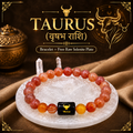 Taurus Zodiac Bracelet (वृषभ राशि) with Natural Selenite Plate | Carnelian & Sunstone Bracelet