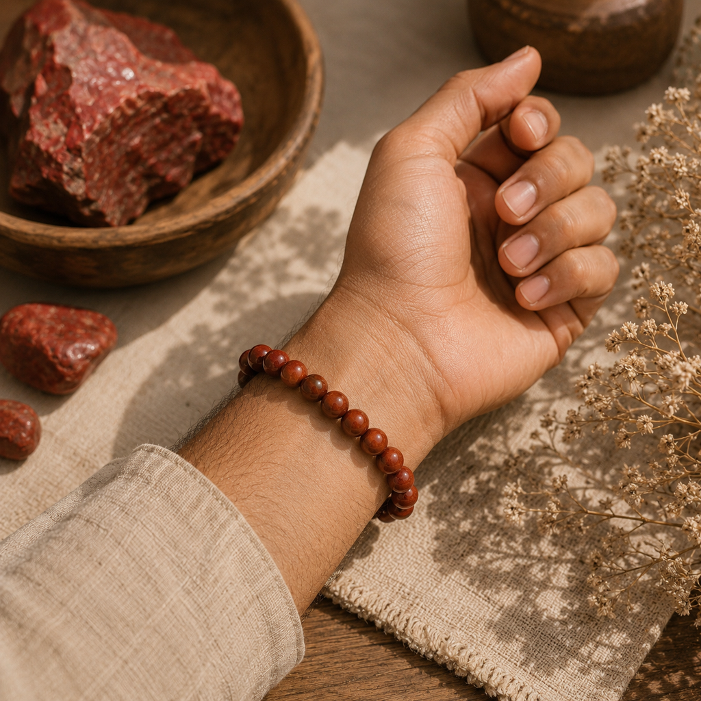 Red Jasper Bracelet with Natural Selenite Plate