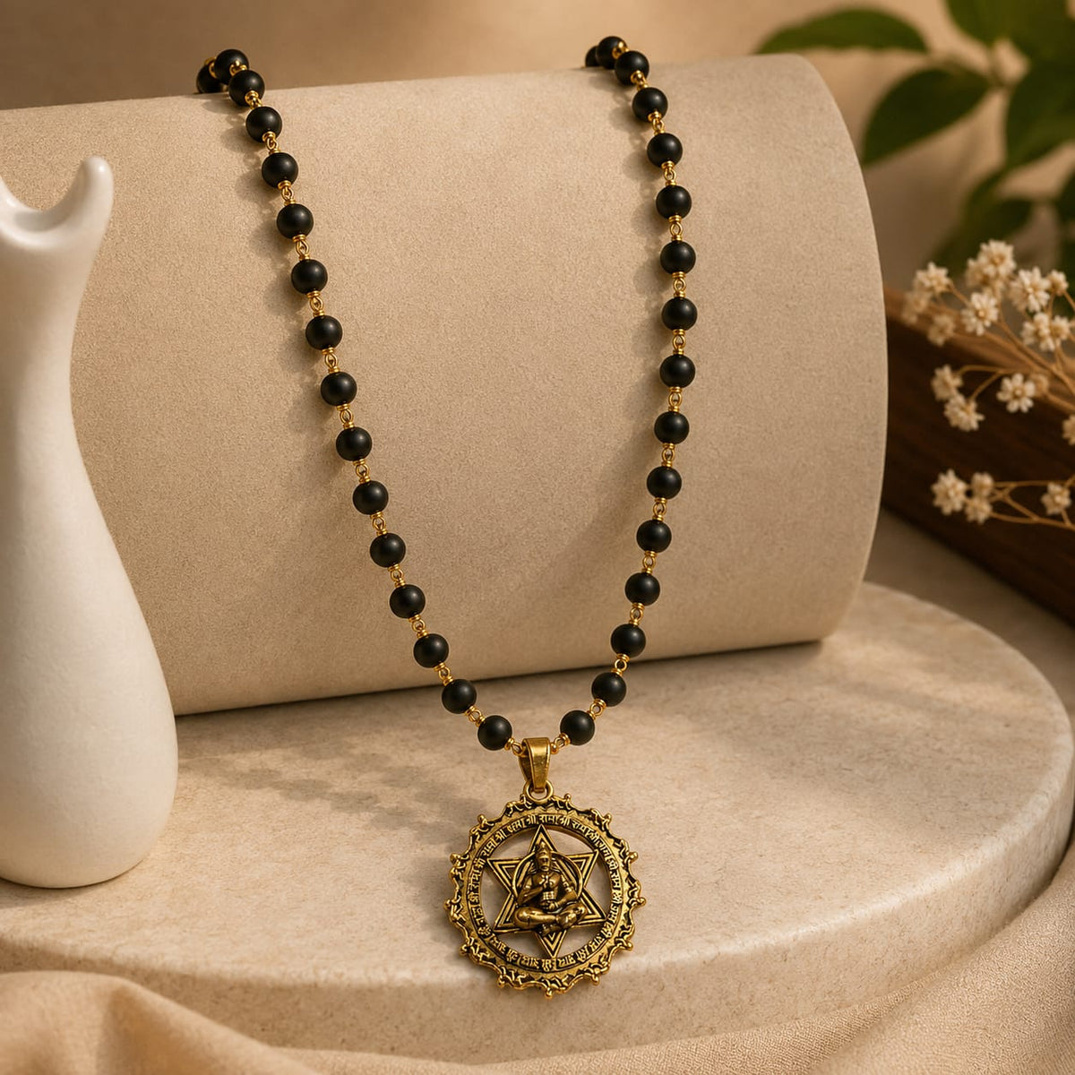 Black Bead Karungali Mala with Shree Hanuman Pendant | Natural Ebony Wood | Divine Protection | Tatvakart