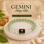 Gemini Zodiac Bracelet (मिथुन राशि) with Natural Selenite Plate | Green Aventurine & Clear Quartz Bracelet