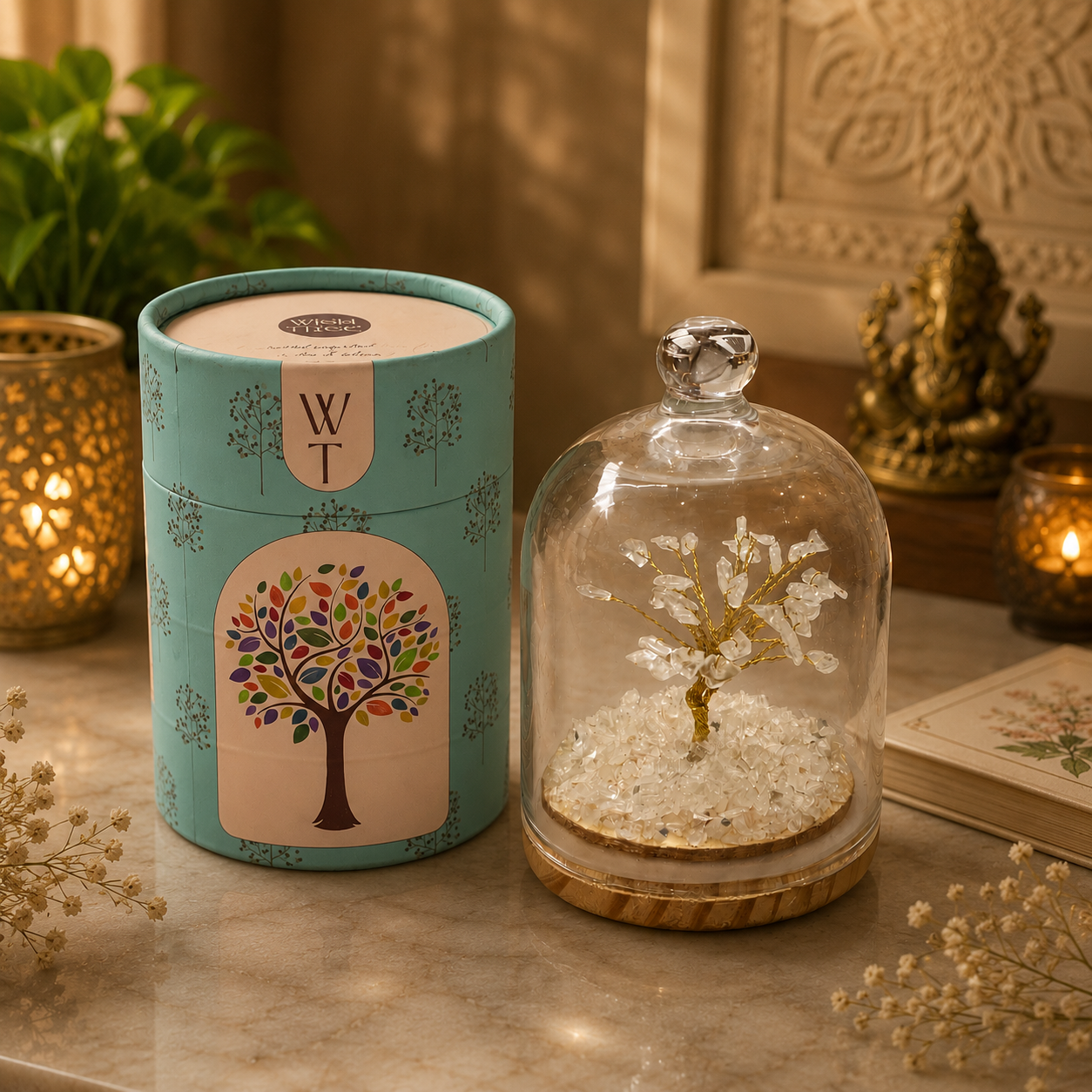 Clear Quartz Dome Tree – Premium Glass Dome Healing Bonsai for Home & Office Decor