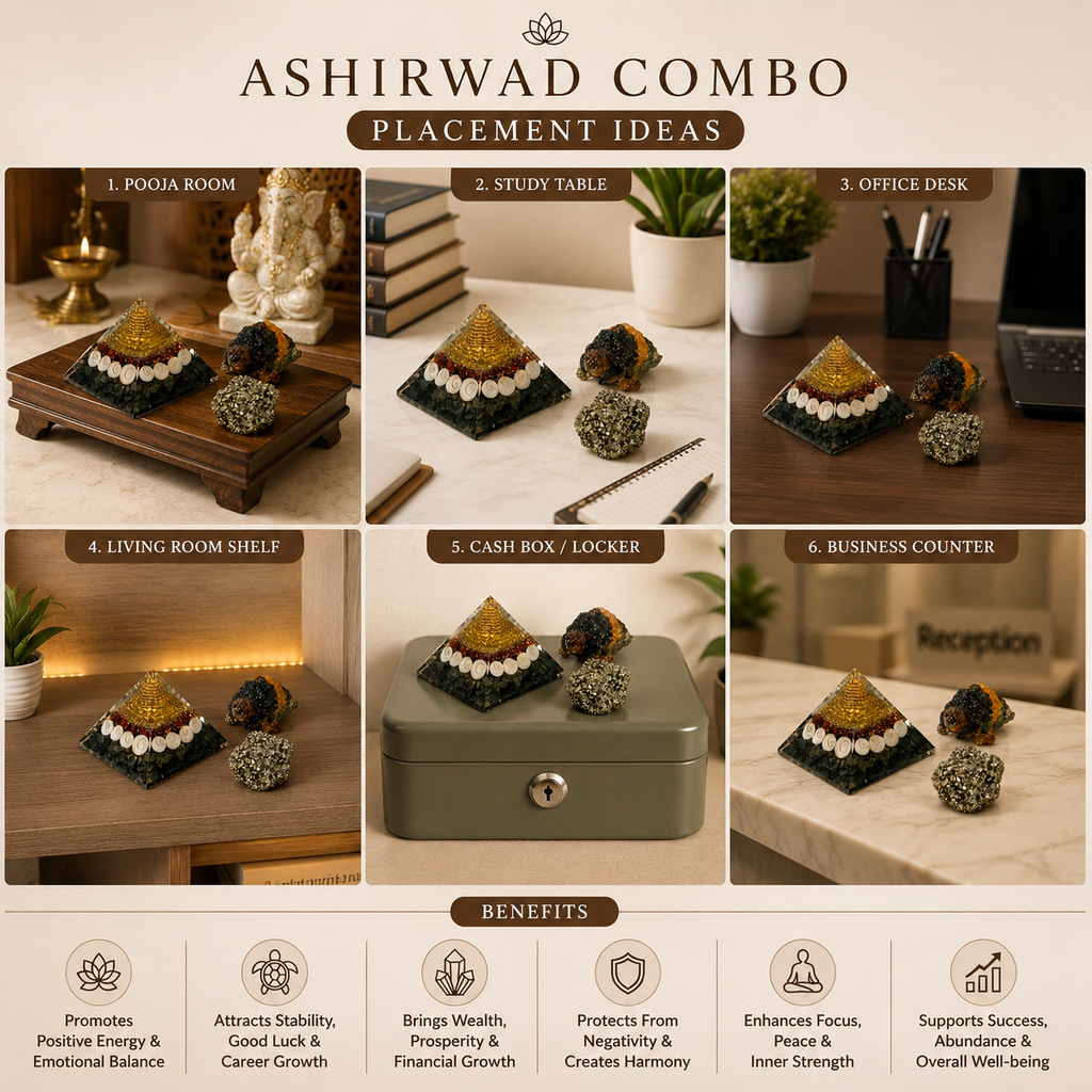Aashirwad Combo [( Sree Yantra Pyramid, Dhanyog Tortoise, Raw Pyrite Stone ( Upto 50 Grams)]