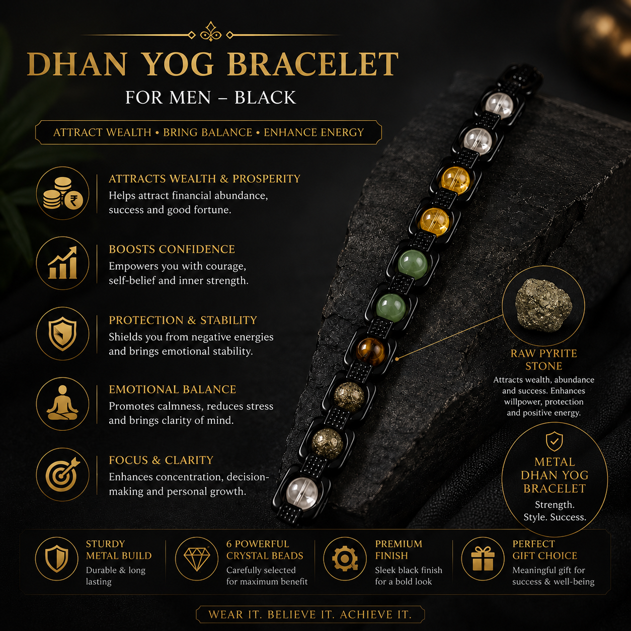 Metal Dhan Yog Bracelet (Black Plated) + Free Gangajal And Naam Jap Counter