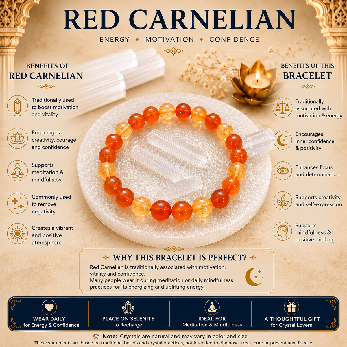 Red Carnelian Bracelet with Natural Selenite Plate