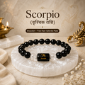 Scorpio Zodiac Bracelet (वृश्चिक राशि) with Natural Selenite Plate | Black Obsidian & Clear Quartz Bracelet