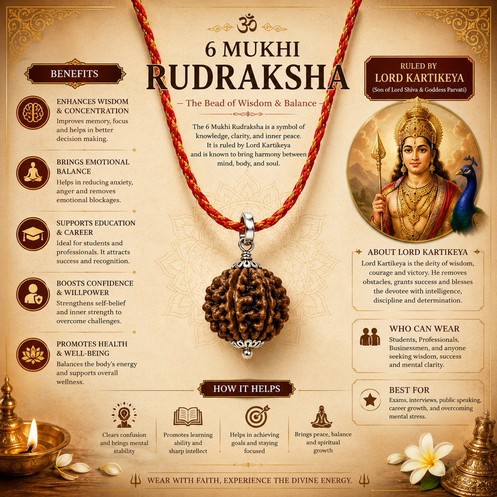 6 Mukhi Rudraksha With Sacred Thread