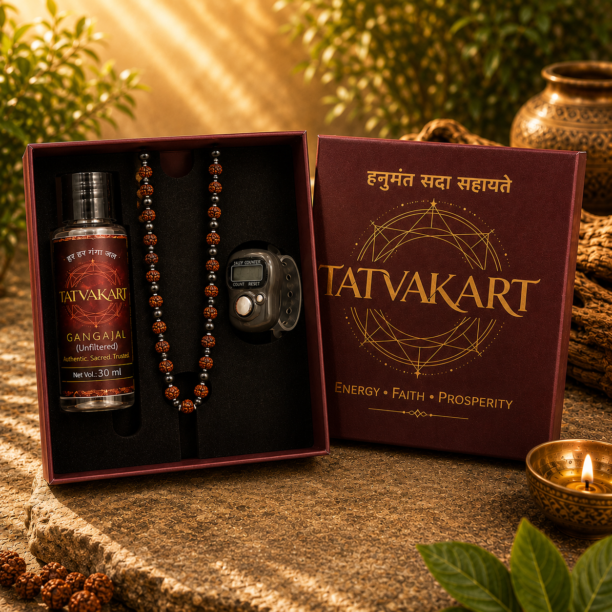 Silver Plated Karungali Rudraksha Mala| Natural Ebony Wood | Tatvakart