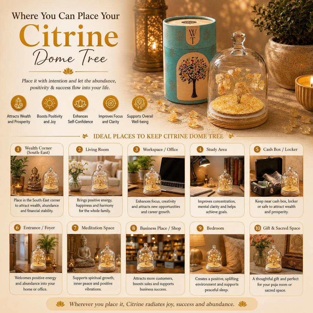 Citrine Crystal Dome Tree – Premium Glass Dome Healing Bonsai for Home & Office Decor